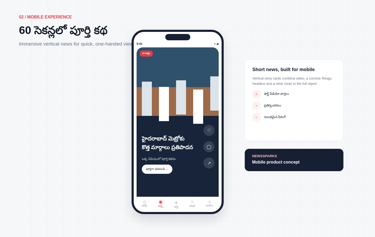 NewsSparks vertical Telugu short news video screen